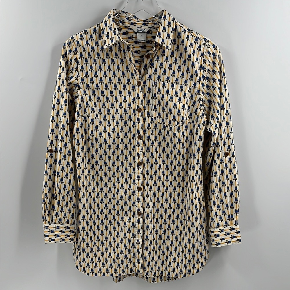 Duluth Artisian Print Hemp Tunic Button Down Long Sleeve Shirt Striped XSm
